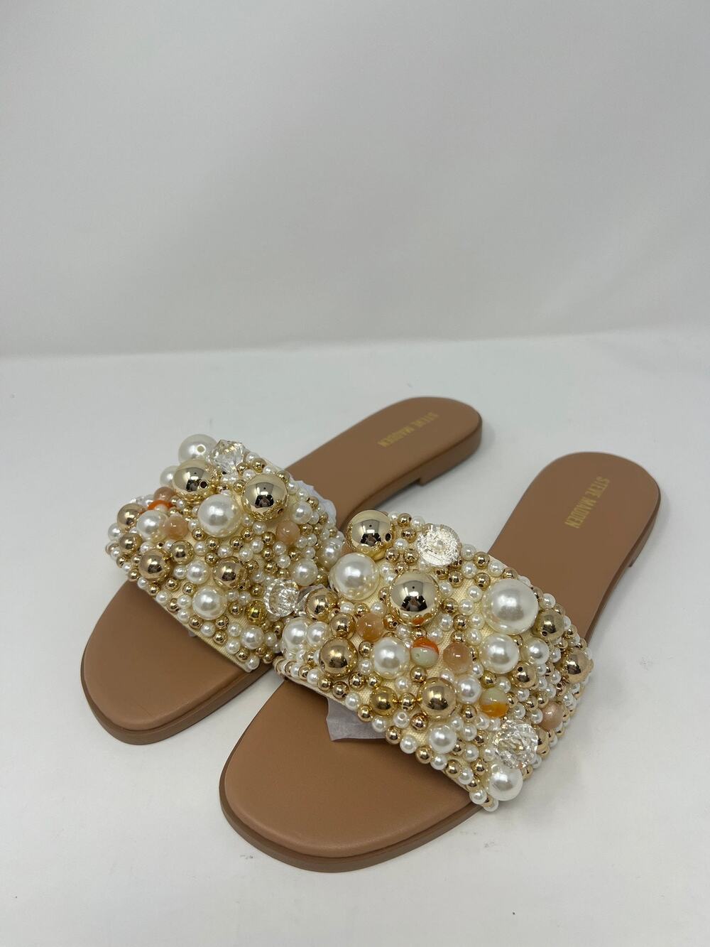 Steve Madden Women's 9.5M Klio Coral Embellished Slide Sandals